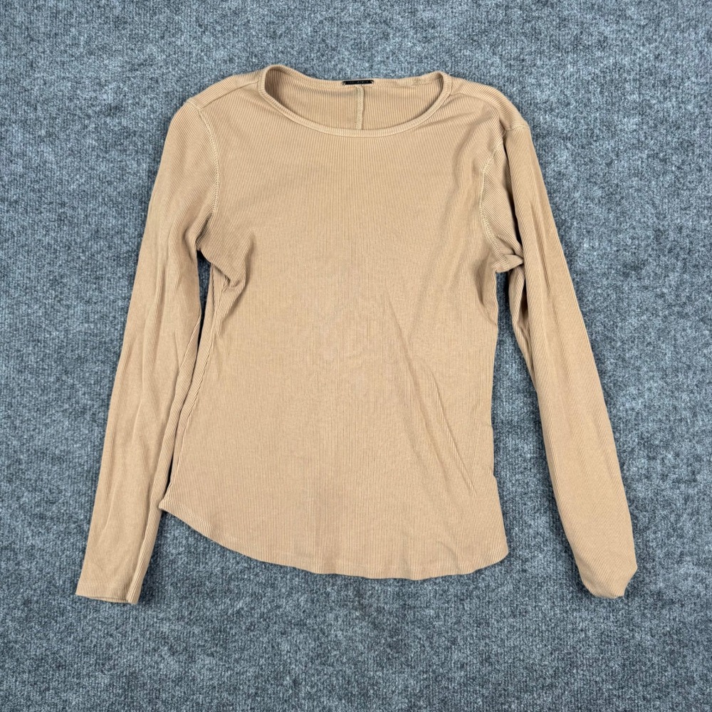 Elie Tahari Top Womens Size S Tan Beige Ribbed Knit Long Sleeve Crew Neck Casual